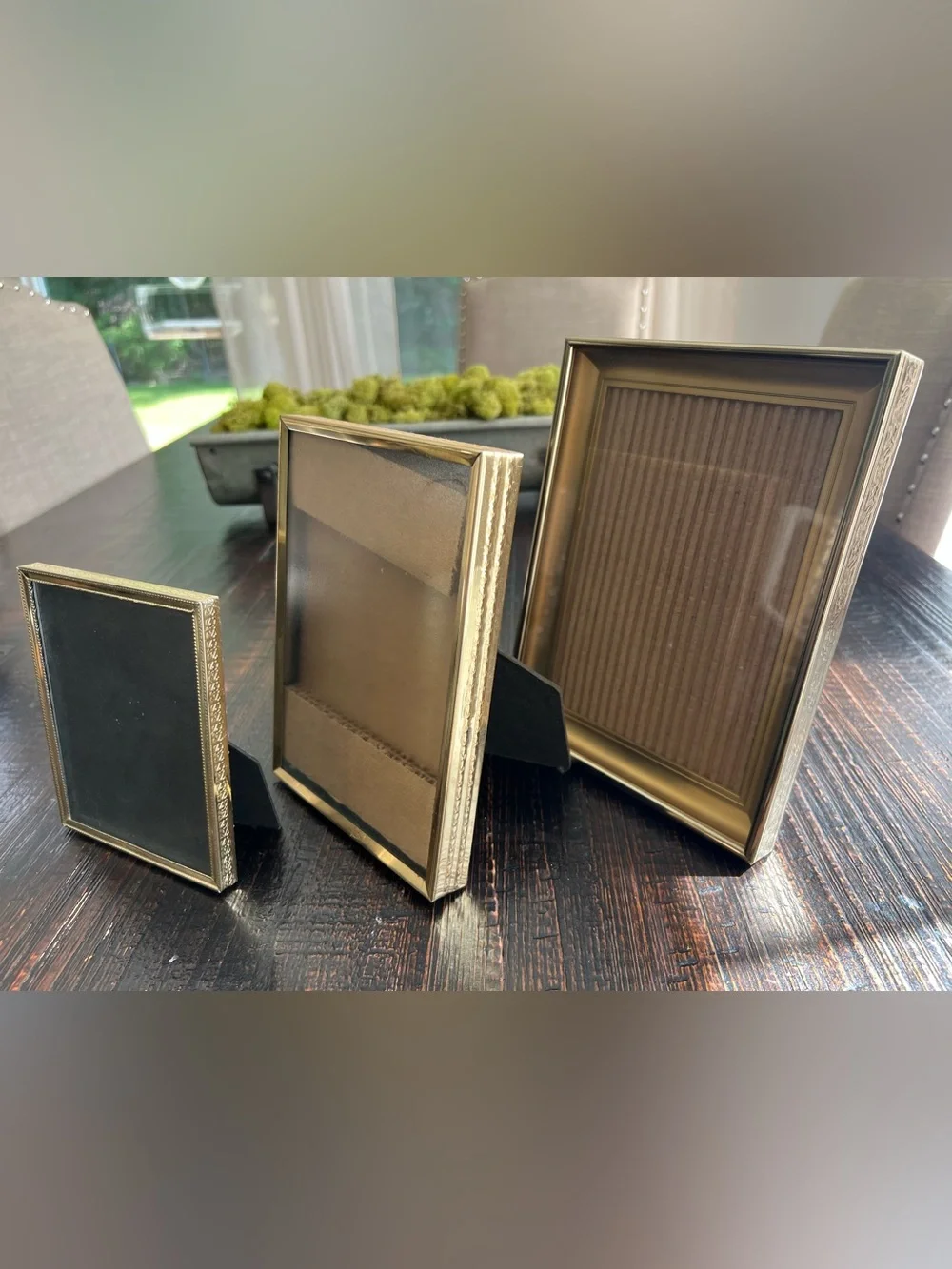 3 Vtg MCM Gold Tone Metal Embossed Photo Picture Frames Hollywood Regency